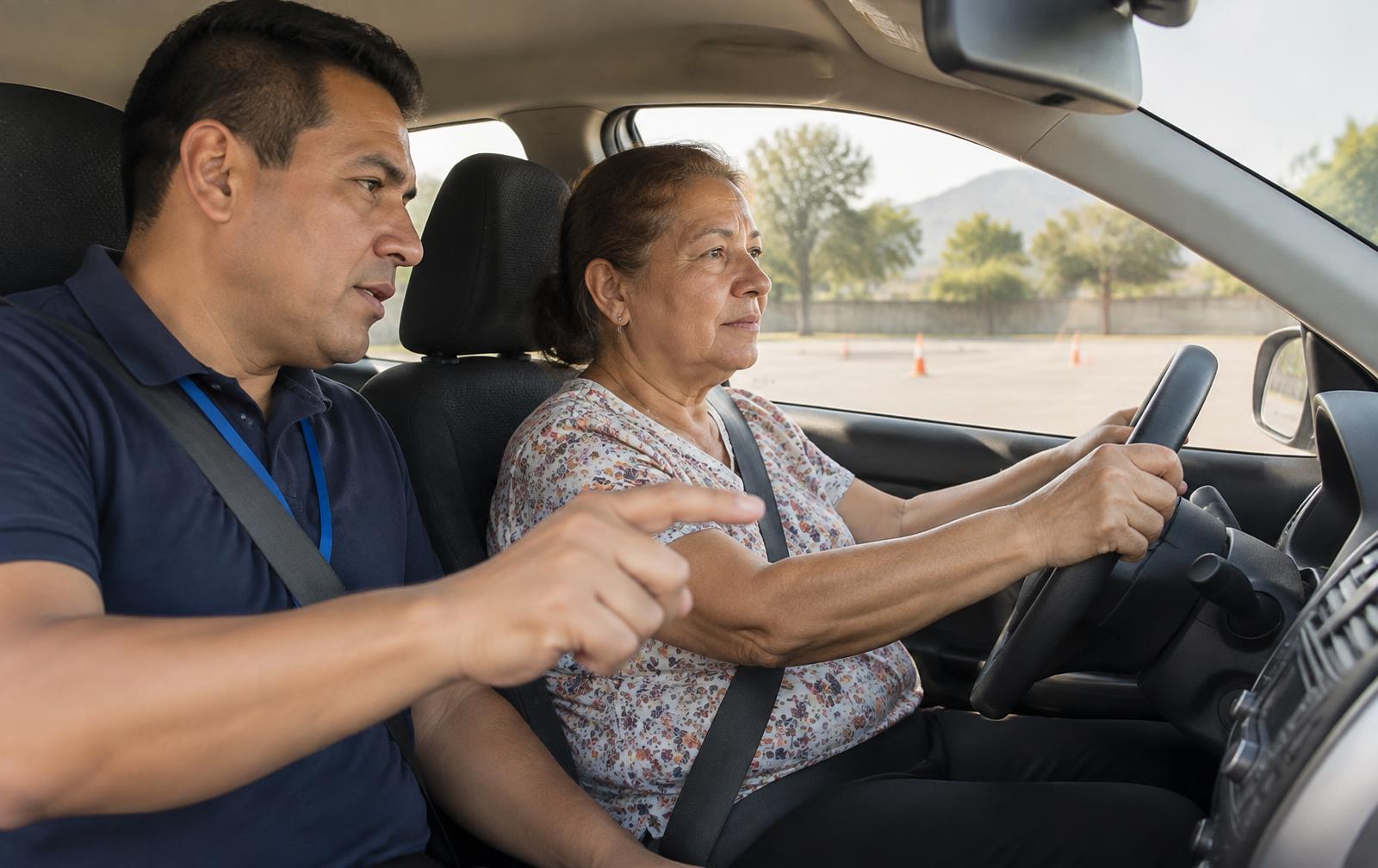 Persona mayor aprendiendo o retomando la conducción